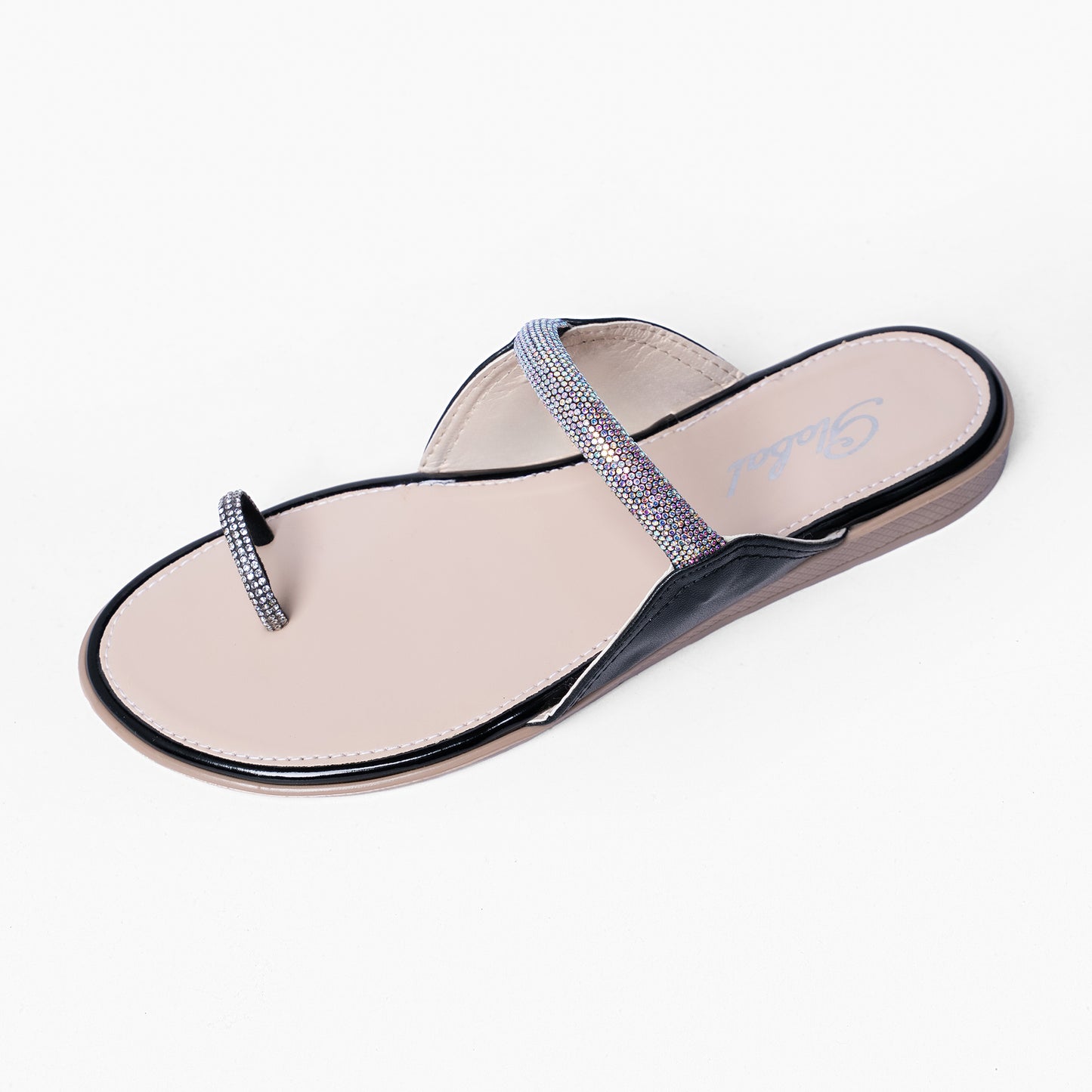 Ladies Rhinestone Toe-Ring Slide Sandals