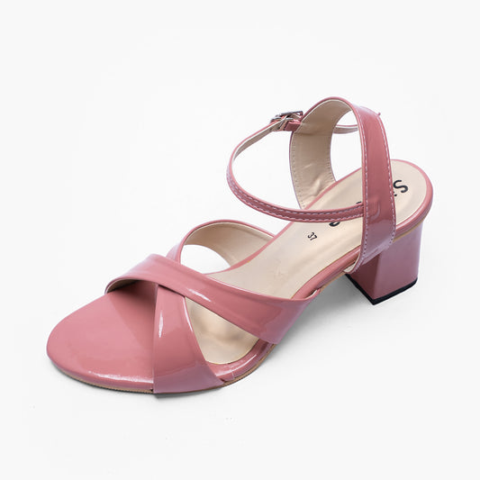 Ladies Criss-Cross Strap Box Heel Sandals