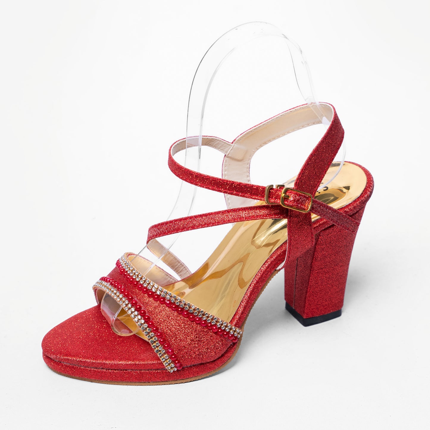 Ladies Glitter Platform Box Heel Party Sandal