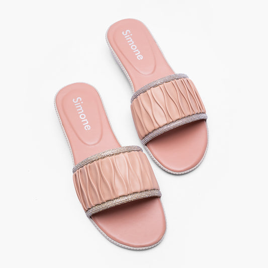 Ladies Embellished Padded Slide Sandals