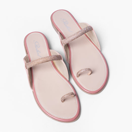 Ladies Rhinestone Toe-Ring Slide Sandals