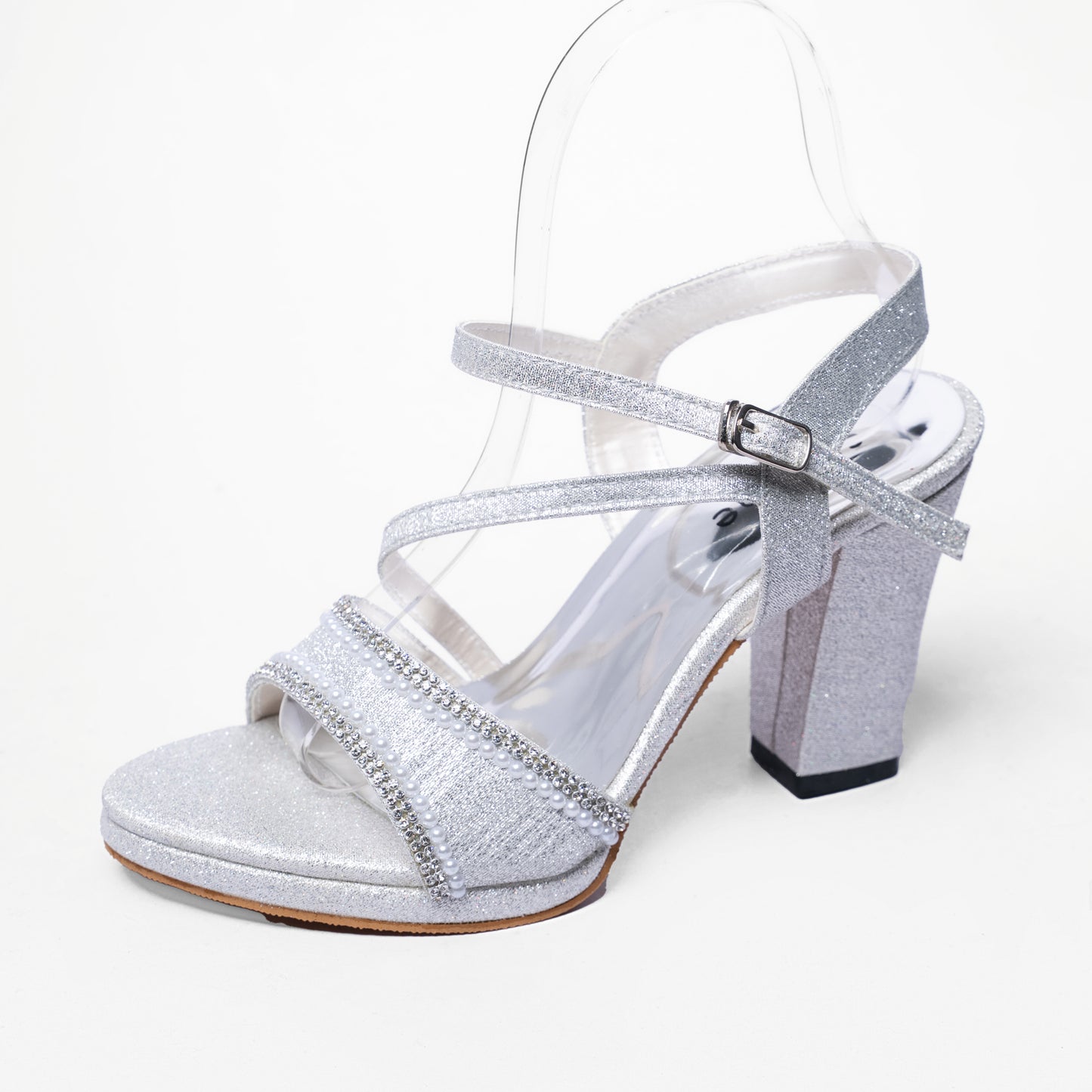 Ladies Glitter Platform Box Heel Party Sandal