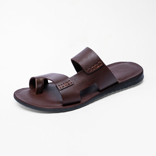 LEONE Men's Premium Leather Two-Strap Sandals