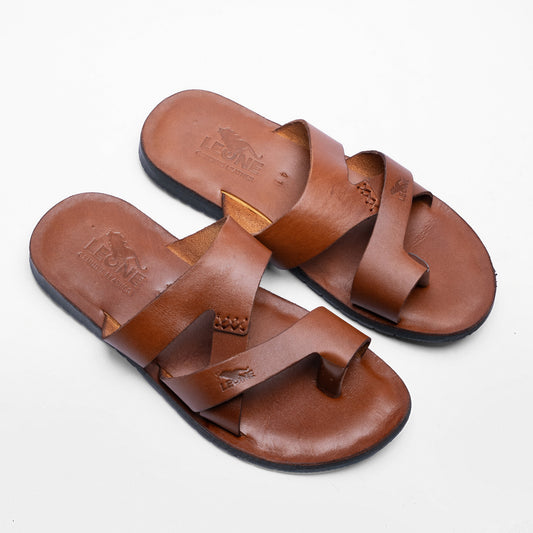 LEONE Men's Genuine Leather Cross-Strap Sandals