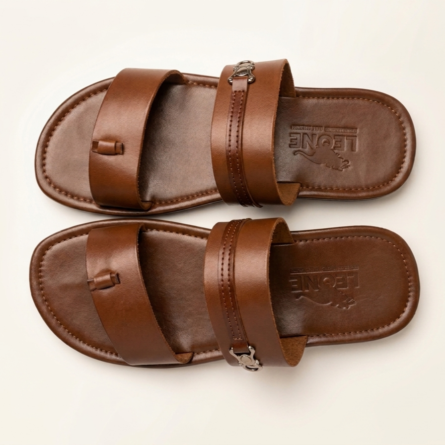 LEONE Men's Premium Leather Two-Strap Sandals