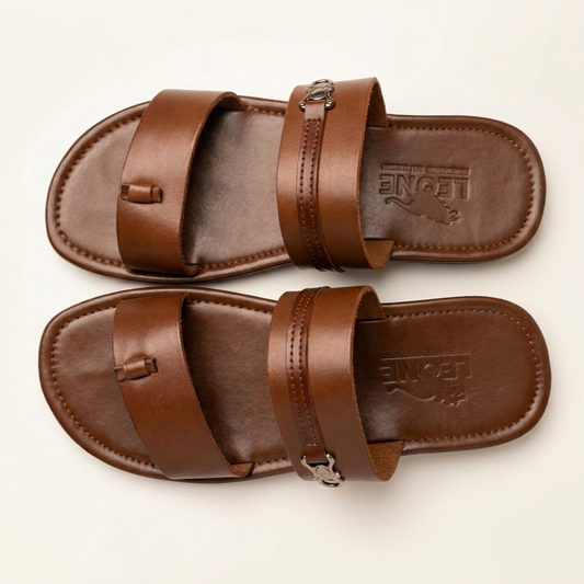 LEONE Men's Premium Leather Two-Strap Sandals