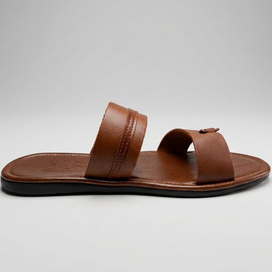 LEONE Men's Premium Leather Two-Strap Sandals