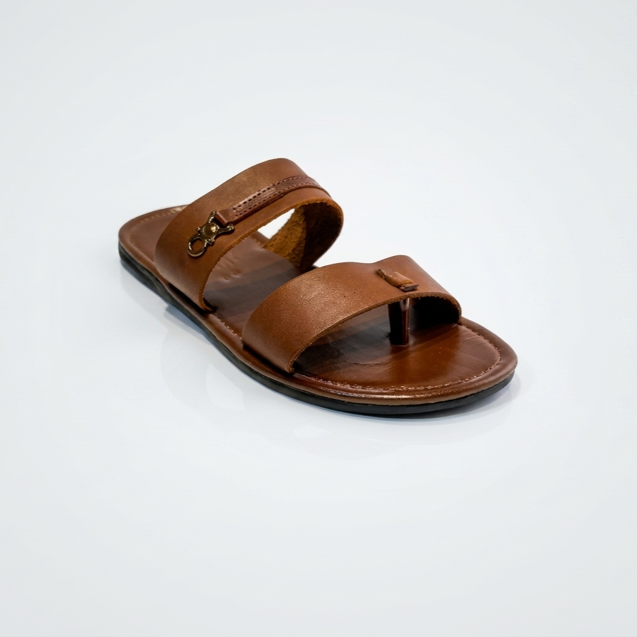 LEONE Men's Premium Leather Two-Strap Sandals